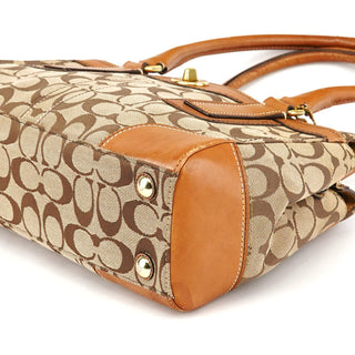 Coach 11062 Beige Tan Signature Turnlock Tote Bag