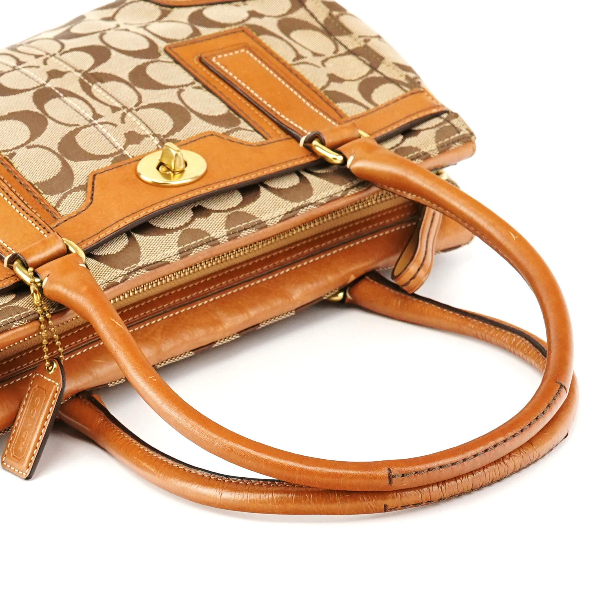Coach 11062 Sac cabas Turnlock en toile Signature beige et camel
