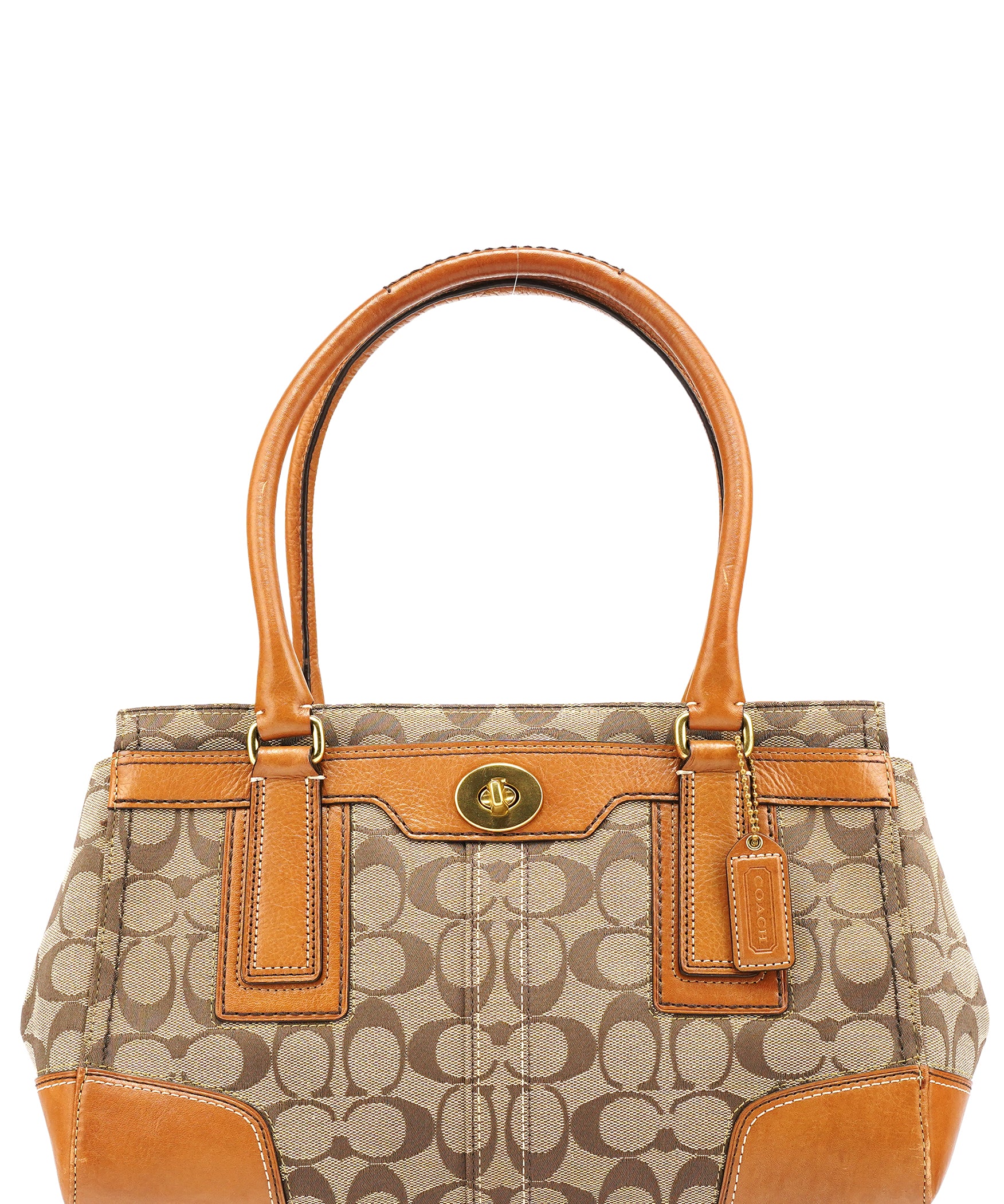 Coach 11062 Beige Tan Signature Turnlock Tote Bag