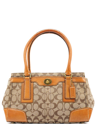 Coach 11062 Beige Tan Signature Turnlock Tote Bag