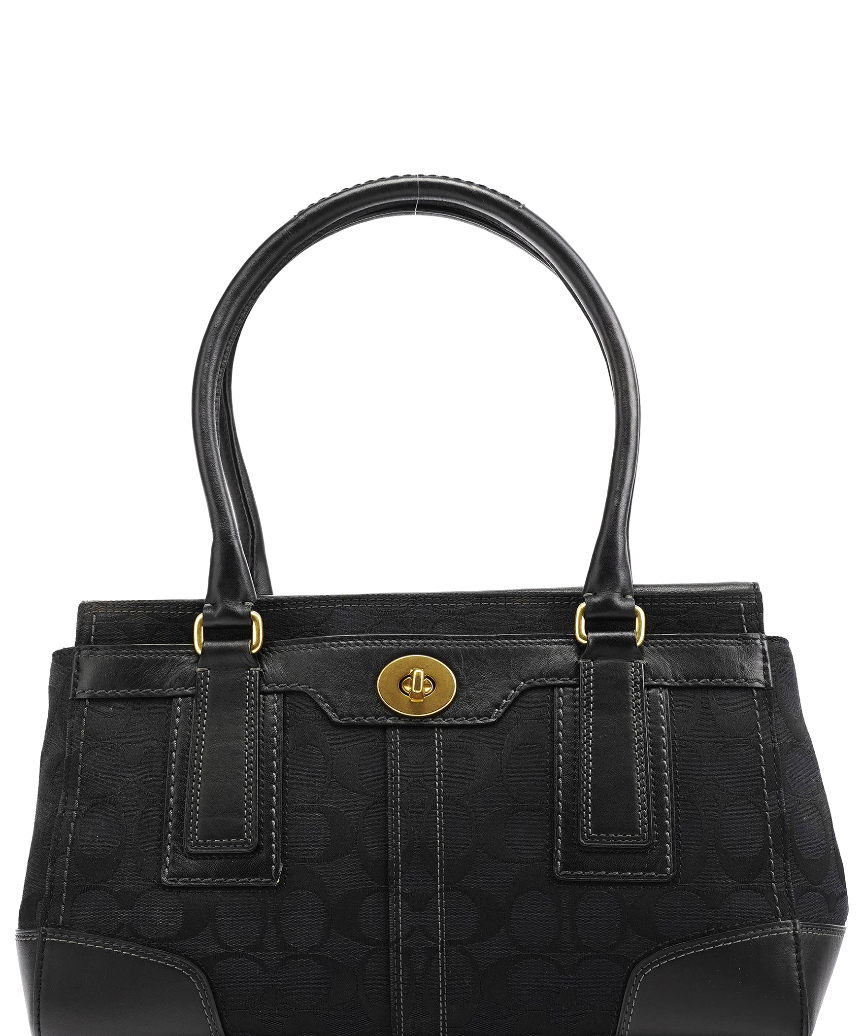 Coach 11062 Black Signature Canvas Turnlock Tote Bag