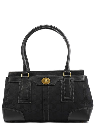 Coach 11062 Black Signature Canvas Turnlock Tote Bag