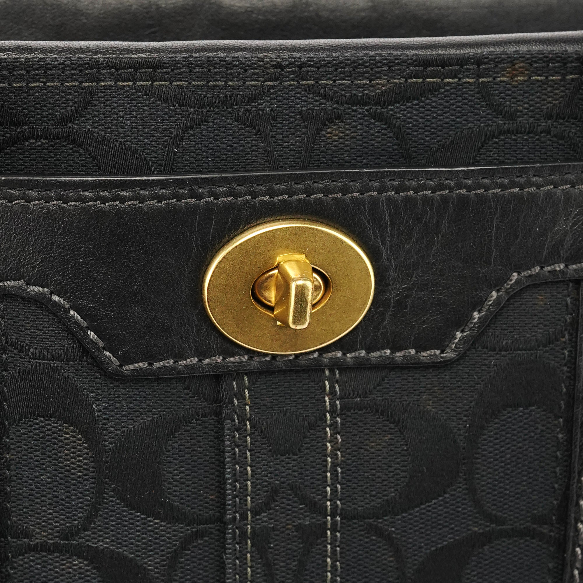 Coach 11062 Black Signature Canvas Turnlock Tote Bag