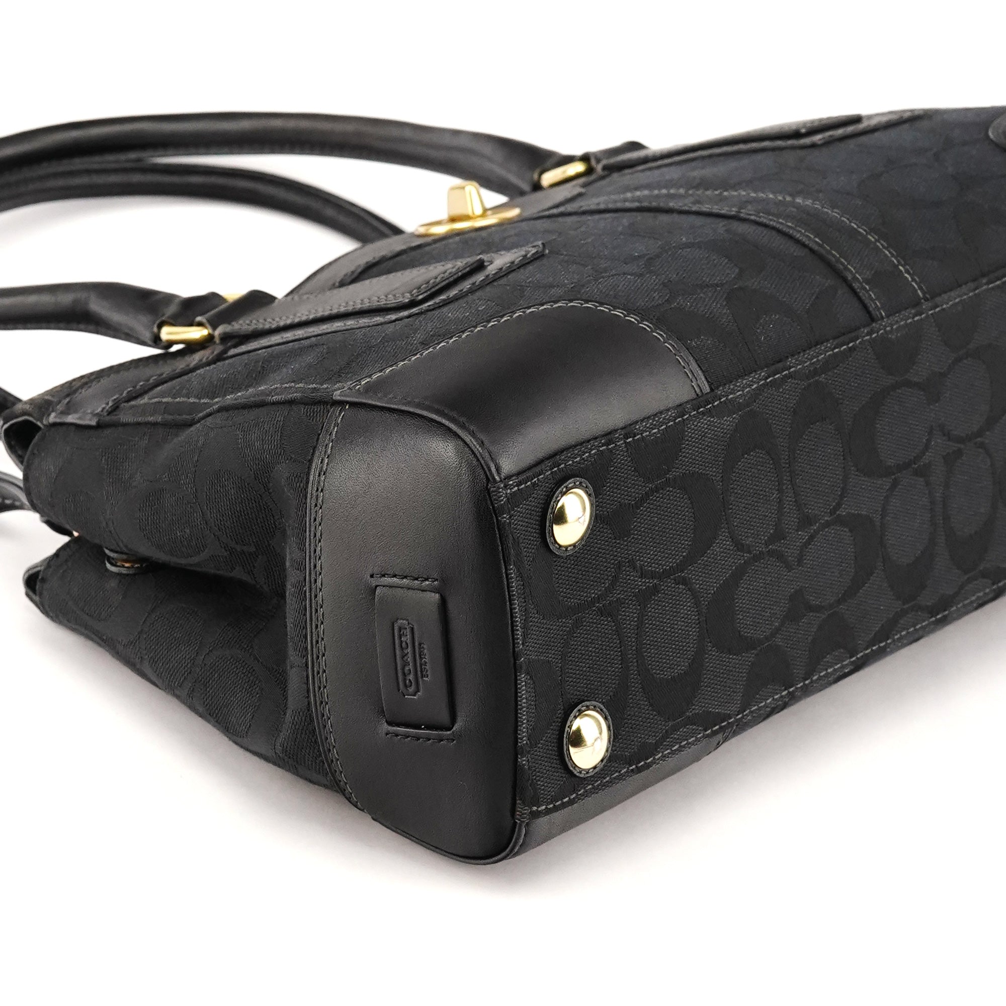 Coach 11062 Black Signature Canvas Turnlock Tote Bag