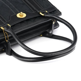 Coach 11062 Black Signature Turnlock Tote Bag