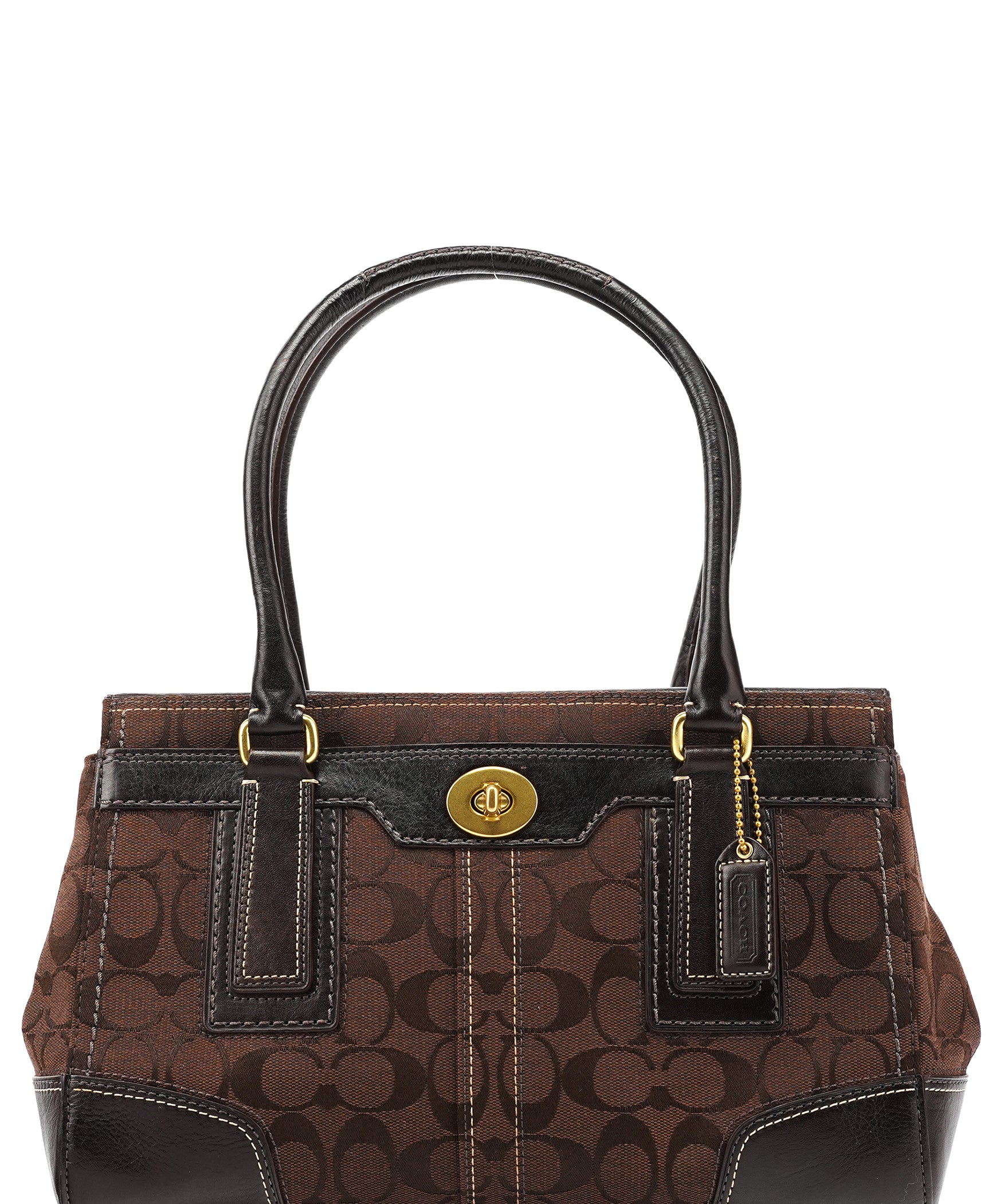 Coach 11062 Brown Signature Canvas Turnlock Tote Bag