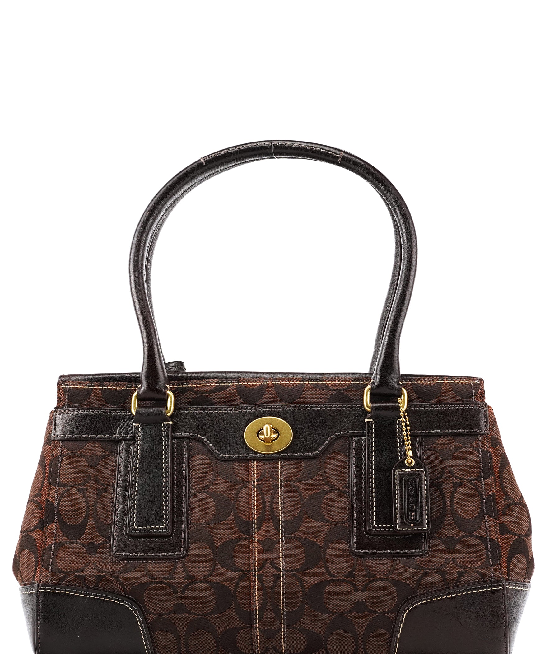 Coach 11062 Brown Signature Turnlock Tote Bag