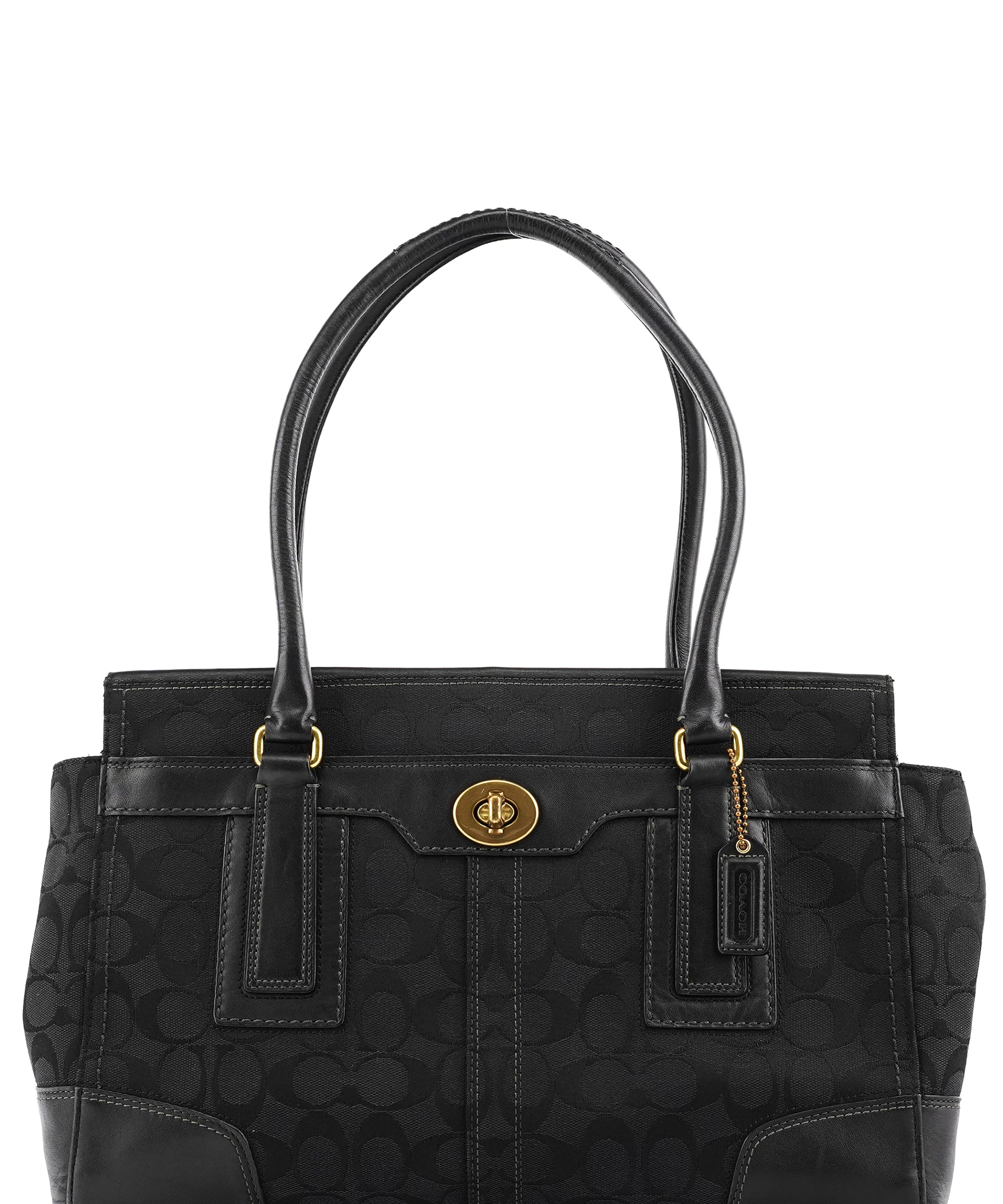 Coach 11063 Black Signature Canvas Turnlock Tote Bag