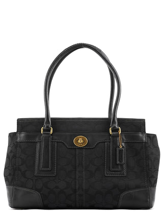 Coach 11063 Black Signature Canvas Turnlock Tote Bag