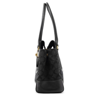 Coach 11063 Black Signature Canvas Turnlock Tote Bag