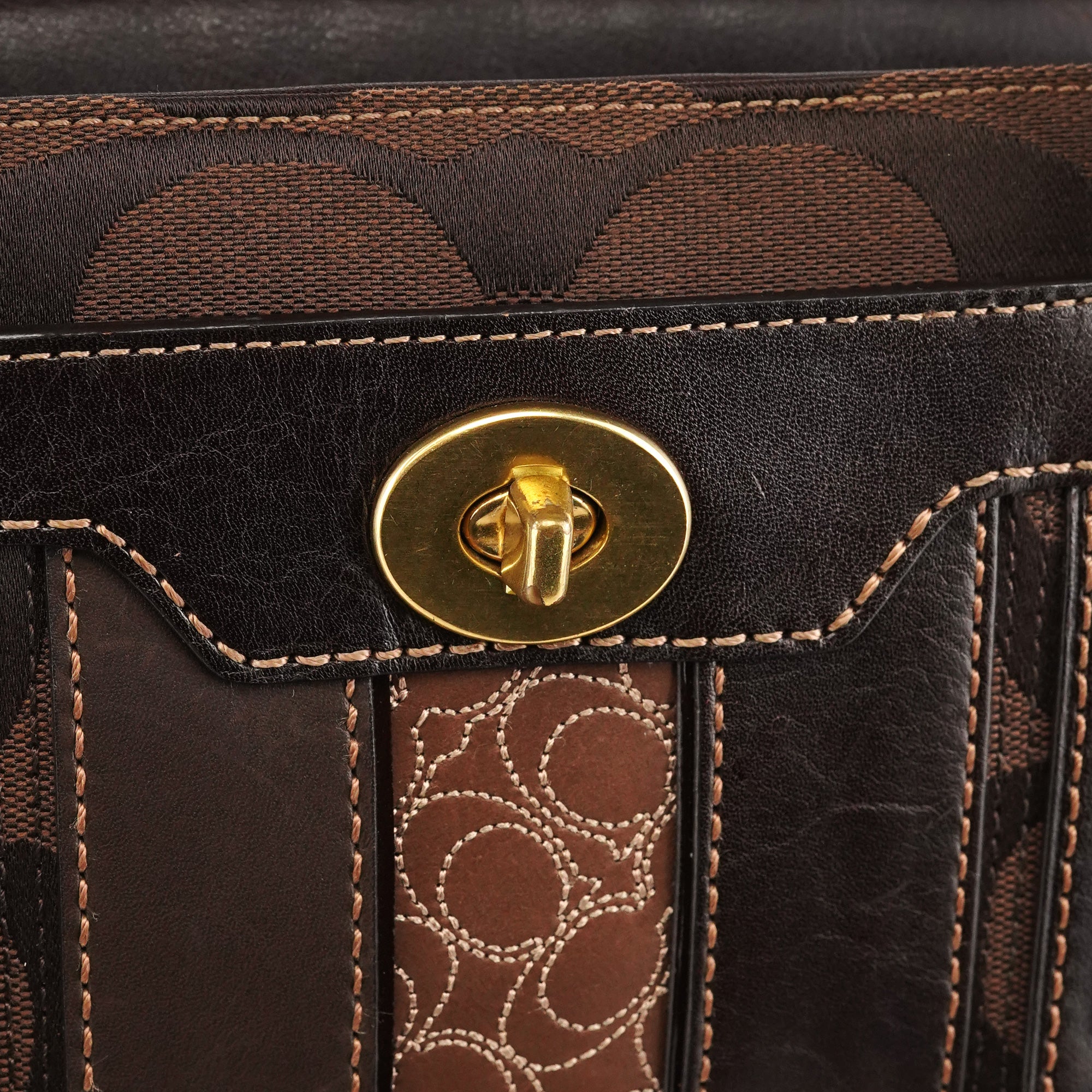 Coach 11071 Brown Signature Canvas Turnlock Handbag