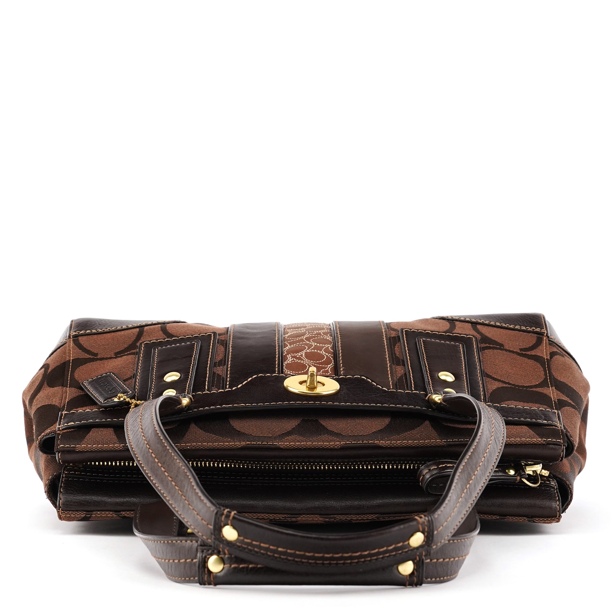Coach 11071 Brown Signature Canvas Turnlock Handbag