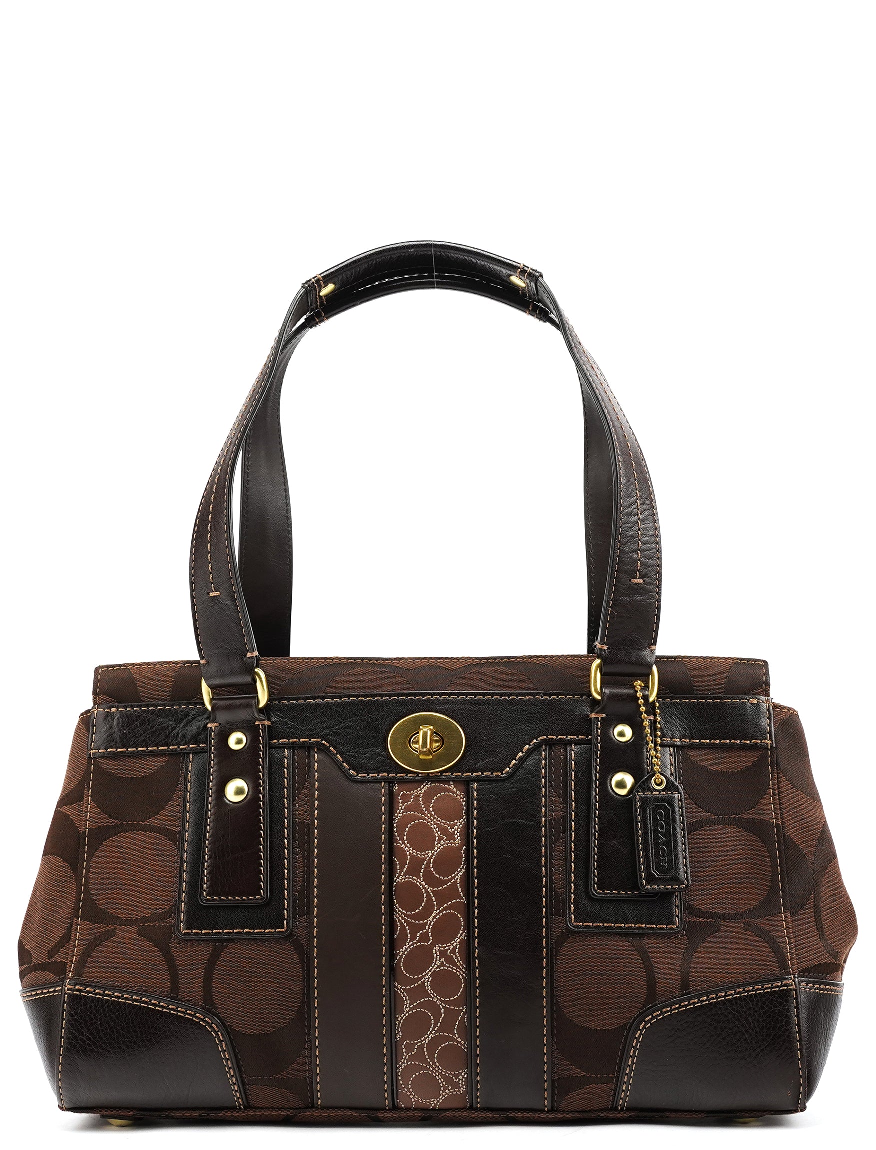Coach 11071 Brown Signature Canvas Turnlock Handbag