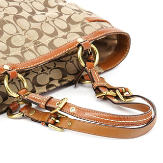 Coach 11237 Beige Brown Signature Turnlock Tote Bag