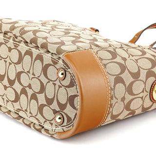 Coach 11237 Beige Brown Signature Turnlock Tote Bag
