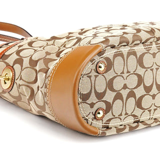 Coach 11237 Beige Brown Signature Turnlock Tote Bag