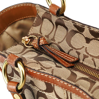 Coach 11237 Beige Brown Signature Turnlock Tote Bag