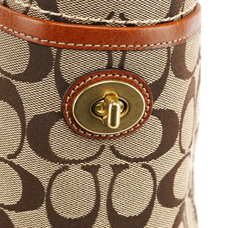 Coach 11237 Beige Brown Signature Turnlock Tote Bag