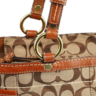Coach 11237 Beige Brown Signature Turnlock Tote Bag