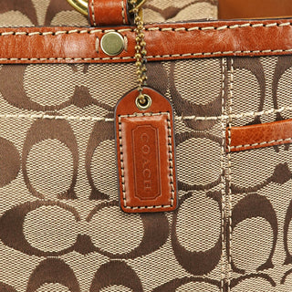 Coach 11237 Beige Brown Signature Turnlock Tote Bag
