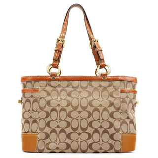 Coach 11237 Beige Brown Signature Turnlock Tote Bag