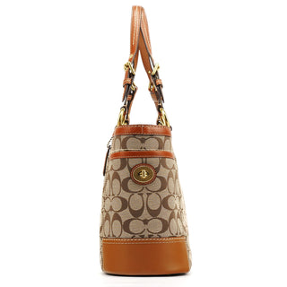 Coach 11237 Beige Brown Signature Turnlock Tote Bag