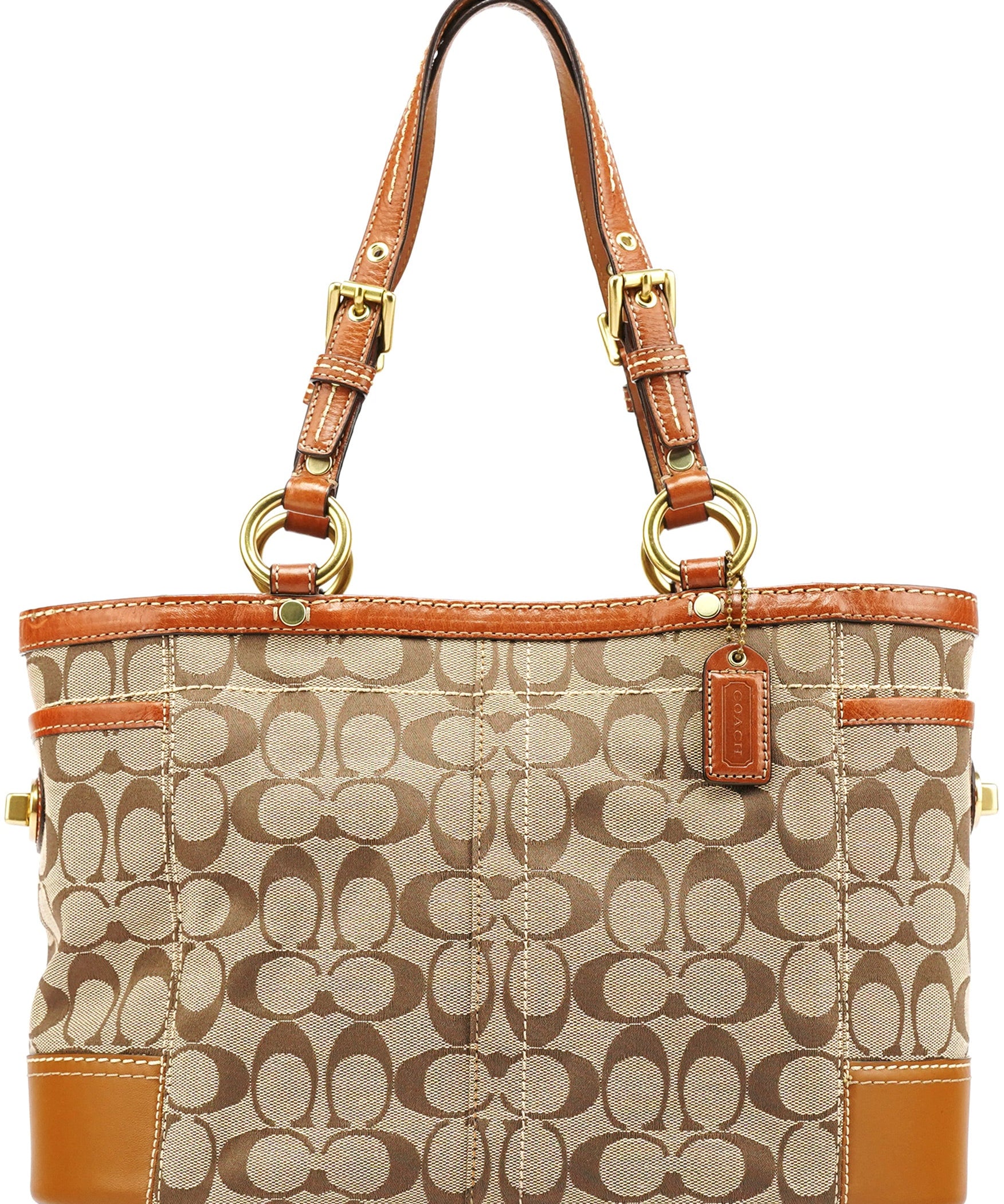 Coach 11237 Beige Brown Signature Turnlock Tote Bag