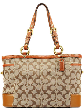 Coach 11237 Beige Brown Signature Turnlock Tote Bag