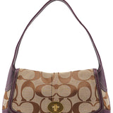 Coach 11257 Beige Brown Signature C Turnlock Shoulder Bag
