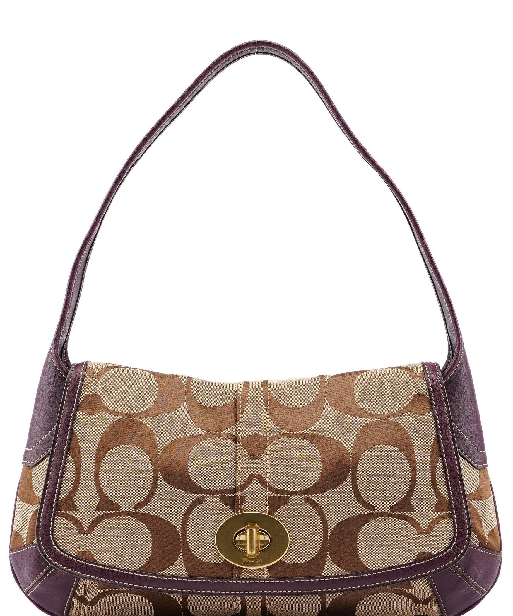 Coach 11257 Beige Brown Signature C Turnlock Shoulder Bag