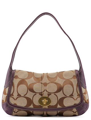 Coach 11257 Beige Brown Signature C Turnlock Shoulder Bag