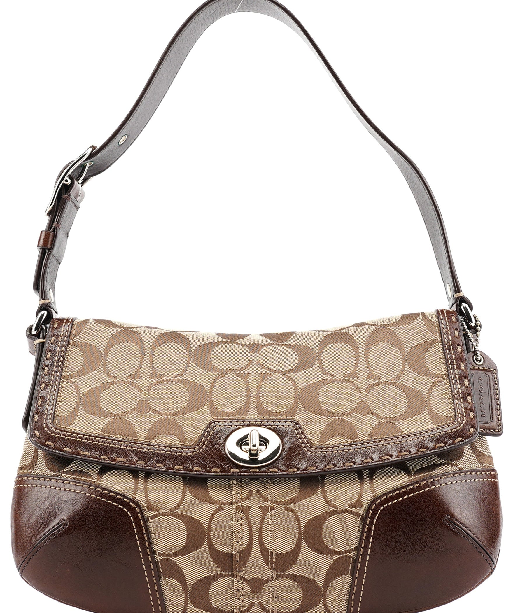 Coach 11574 Beige Brown Turnlock Shoulder Bag