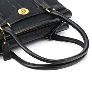 Coach 11602 Black Signature Leather Turnlock Tote Bag