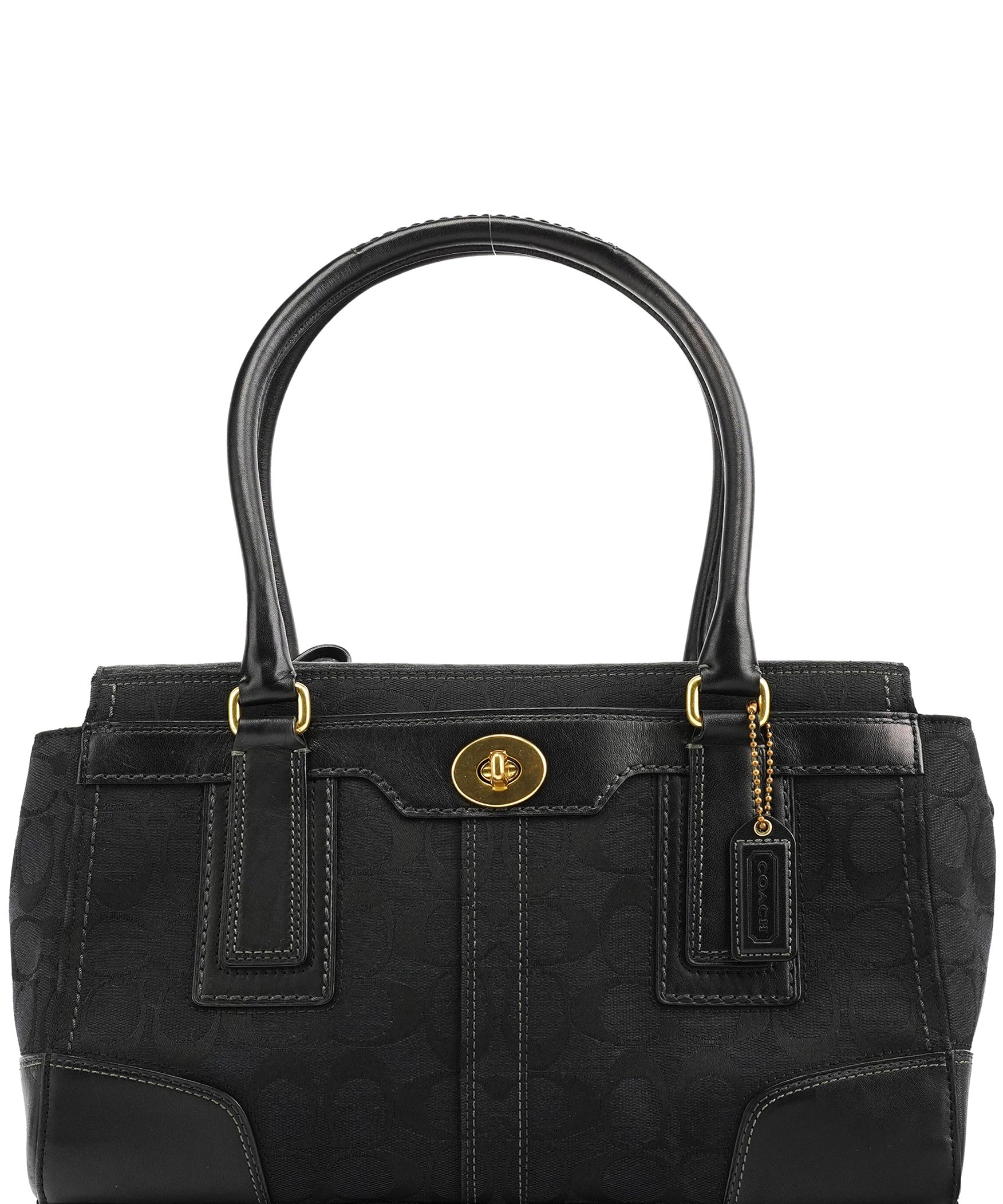 Coach 11602 Black Signature Leather Turnlock Tote Bag