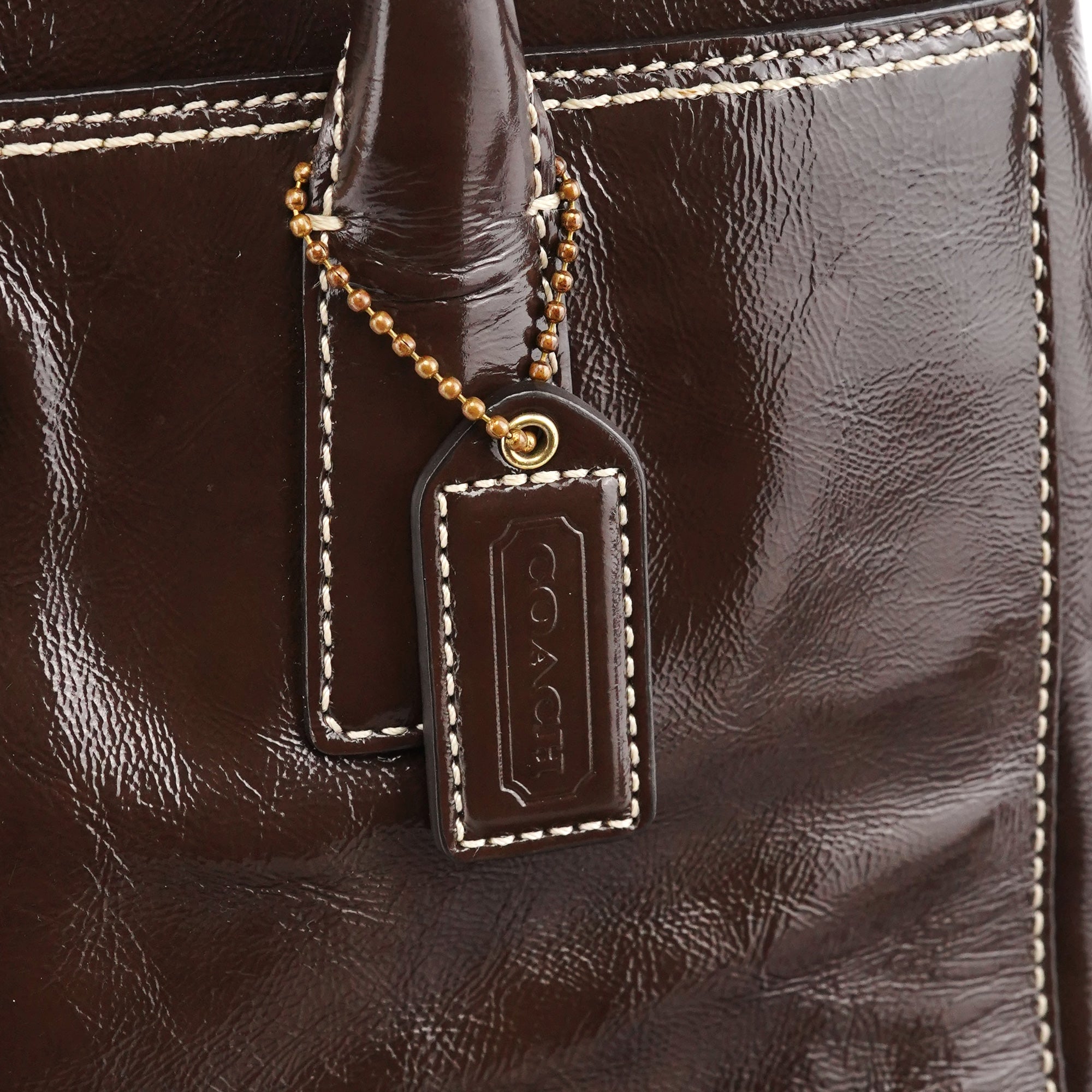 Coach 11788 Brown Patent Leather Turnlock Tote Bag