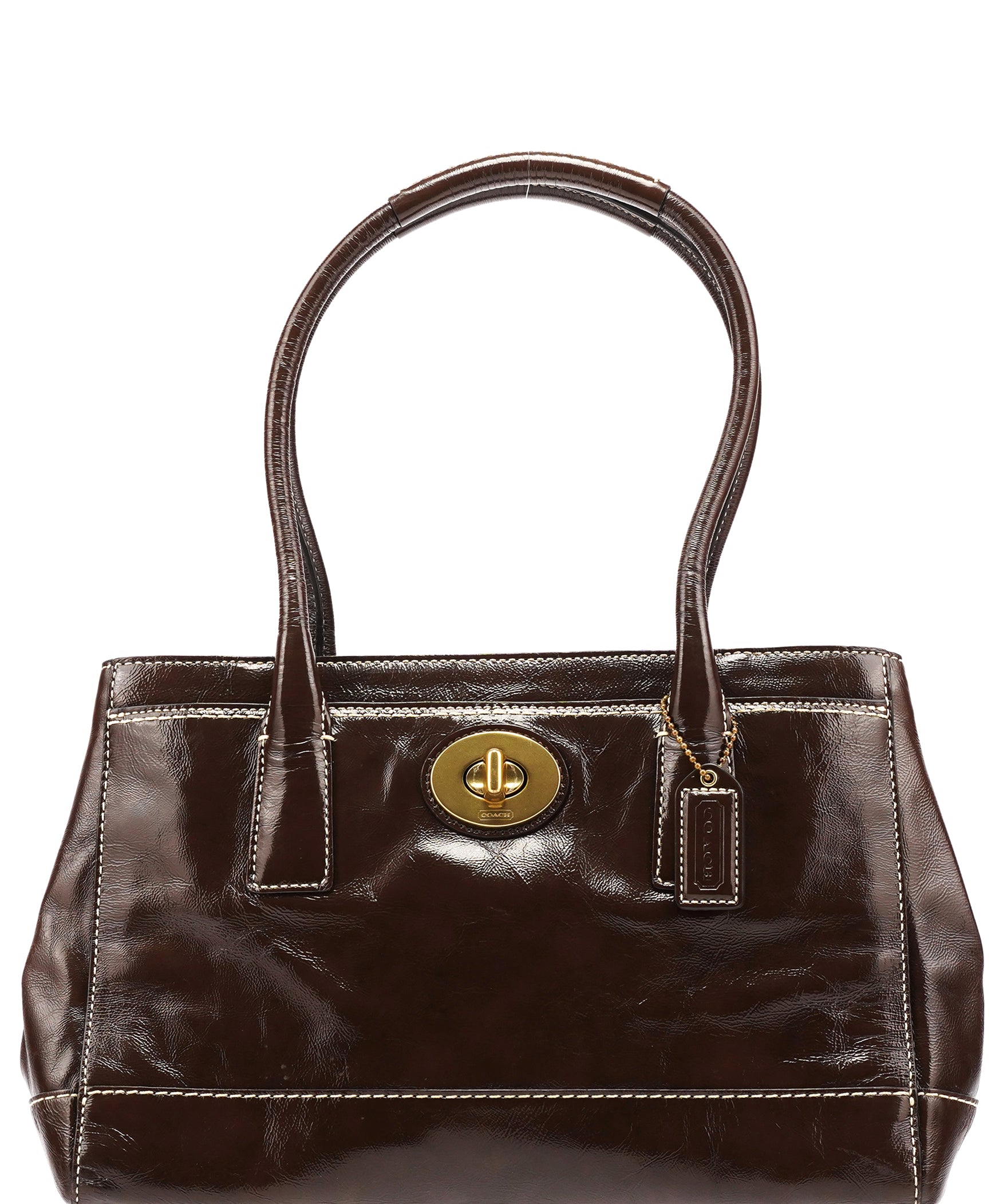 Coach 11788 Brown Patent Leather Turnlock Tote Bag
