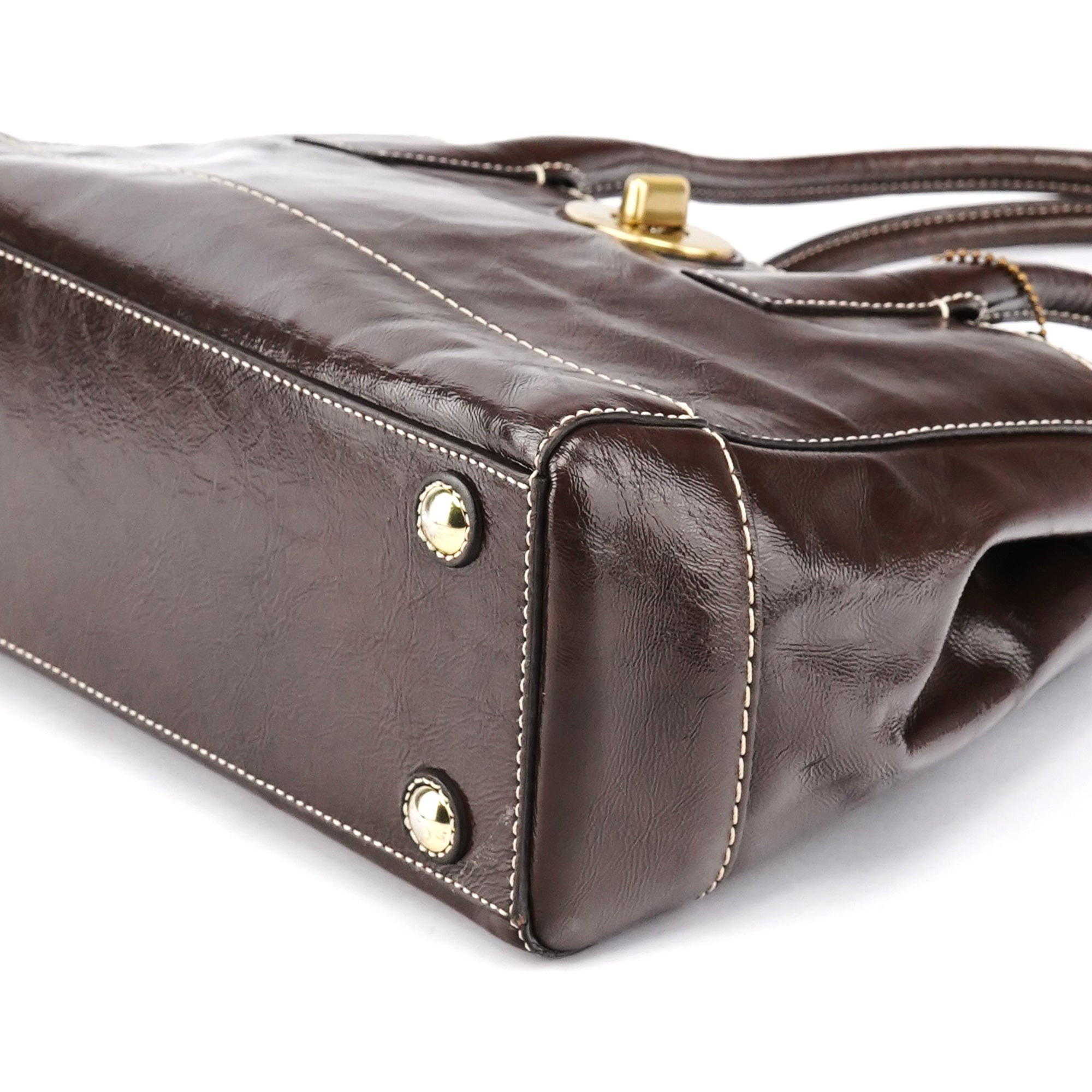Coach 11788 Brown Patent Leather Turnlock Tote Bag