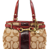 Coach 12466 Beige Burgundy Python Hamptons Tote Bag