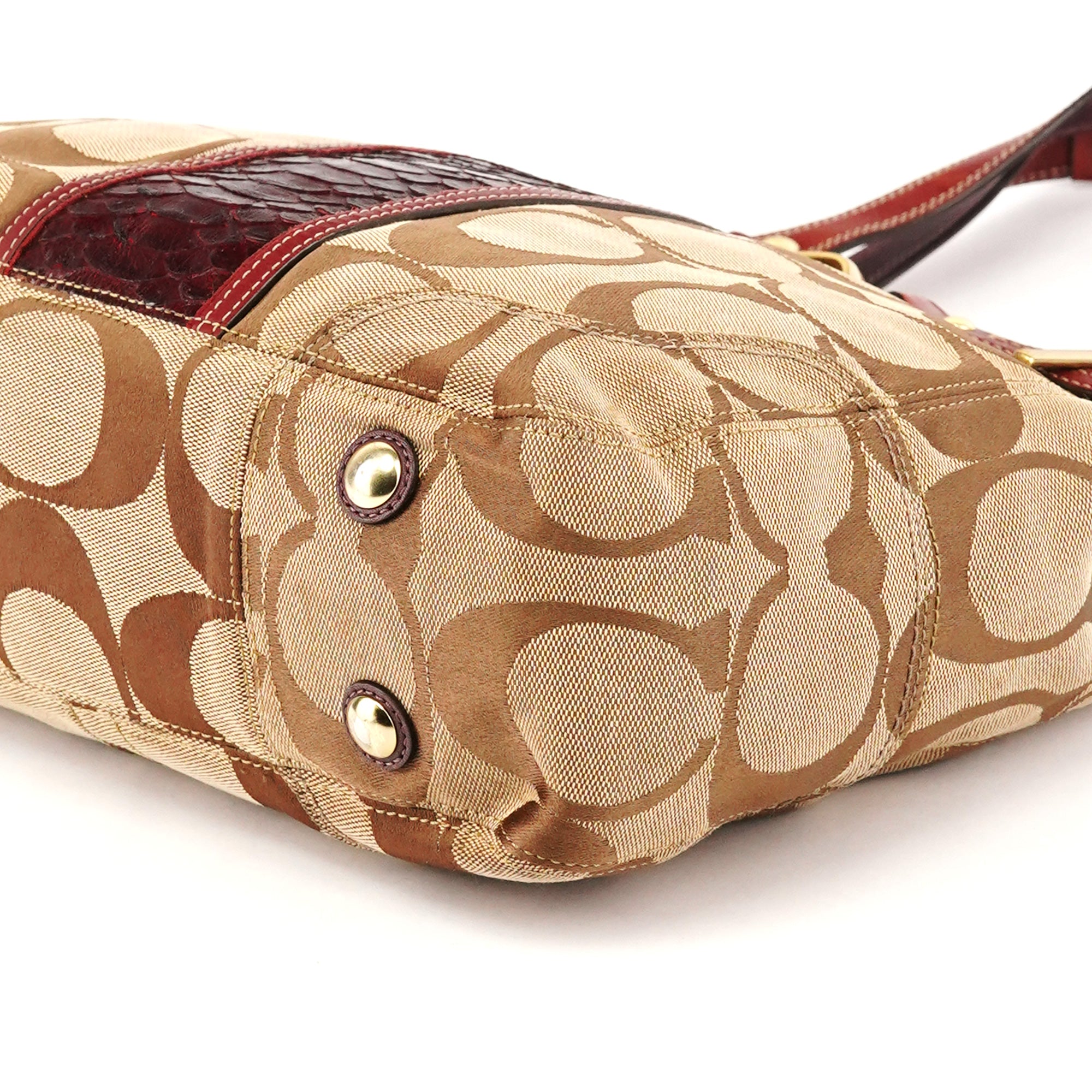 Coach 12466 Beige Burgundy Python Hamptons Tote Bag
