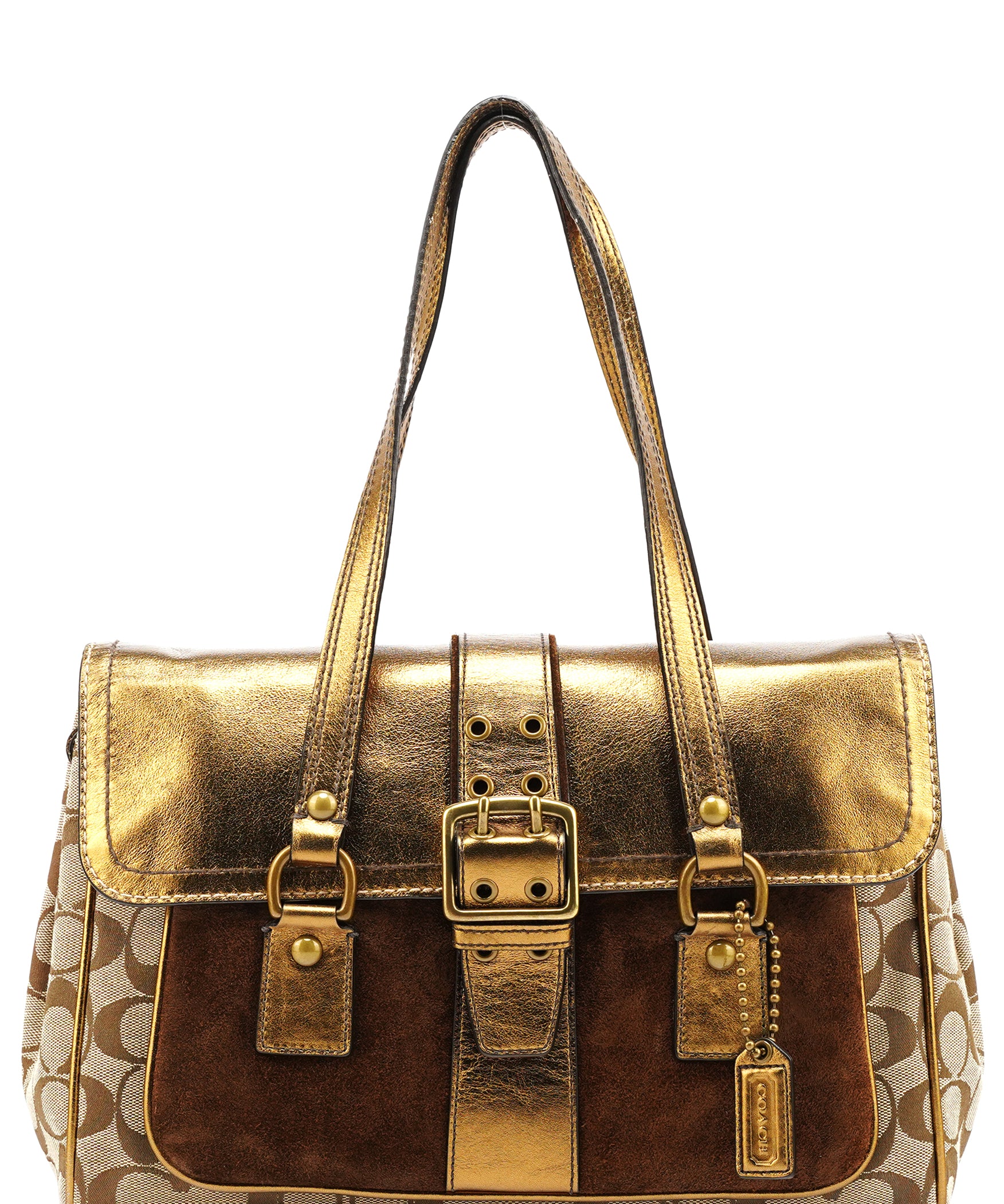 Coach 1498 Beige Gold Signature Soho Belt Buckle Tote Bag