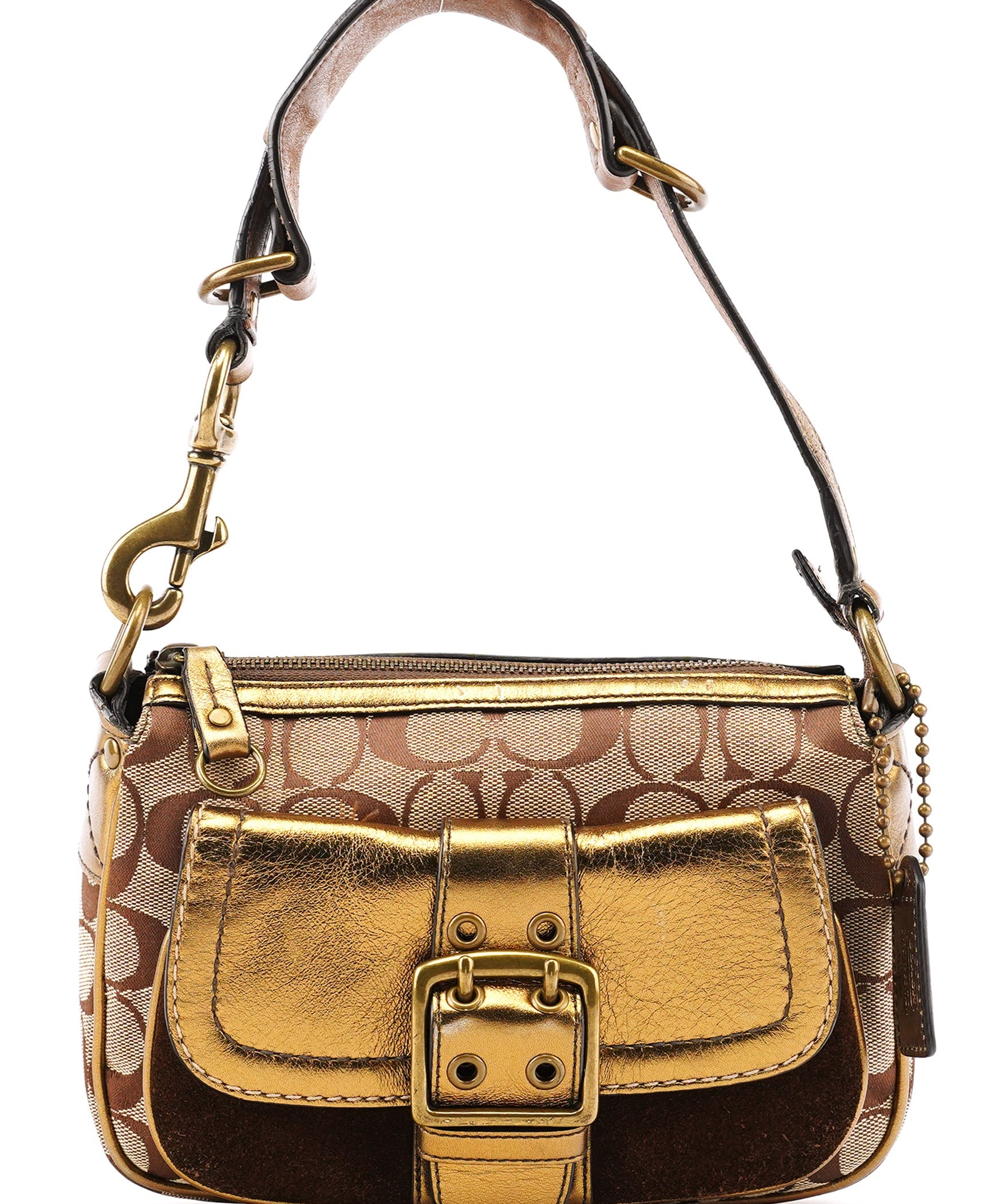 Coach 2004 Beige Gold Signature Soho Shoulder Bag