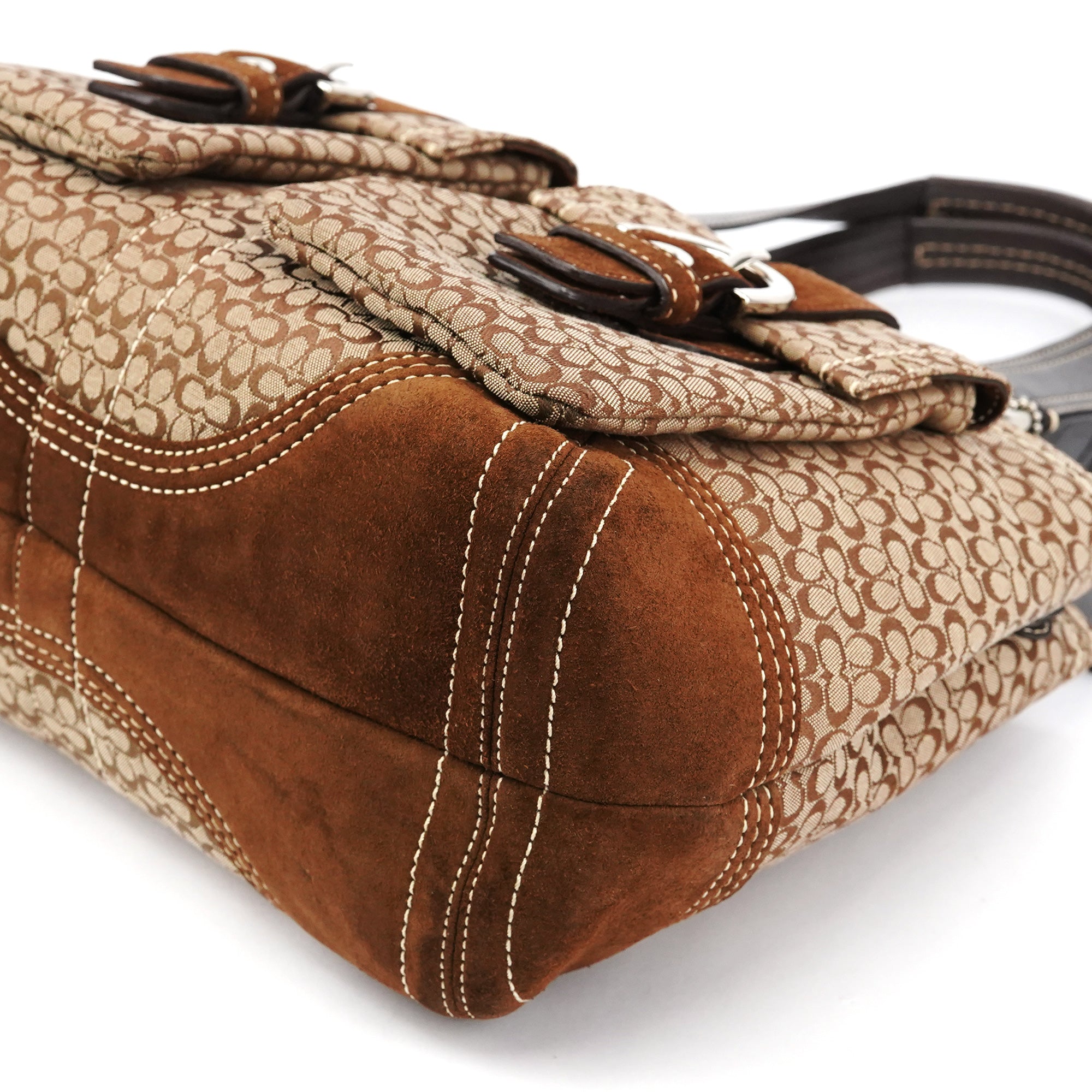 Coach 3646 Soho Tote Bag in Beige und Braun mit Velourslederbesatz