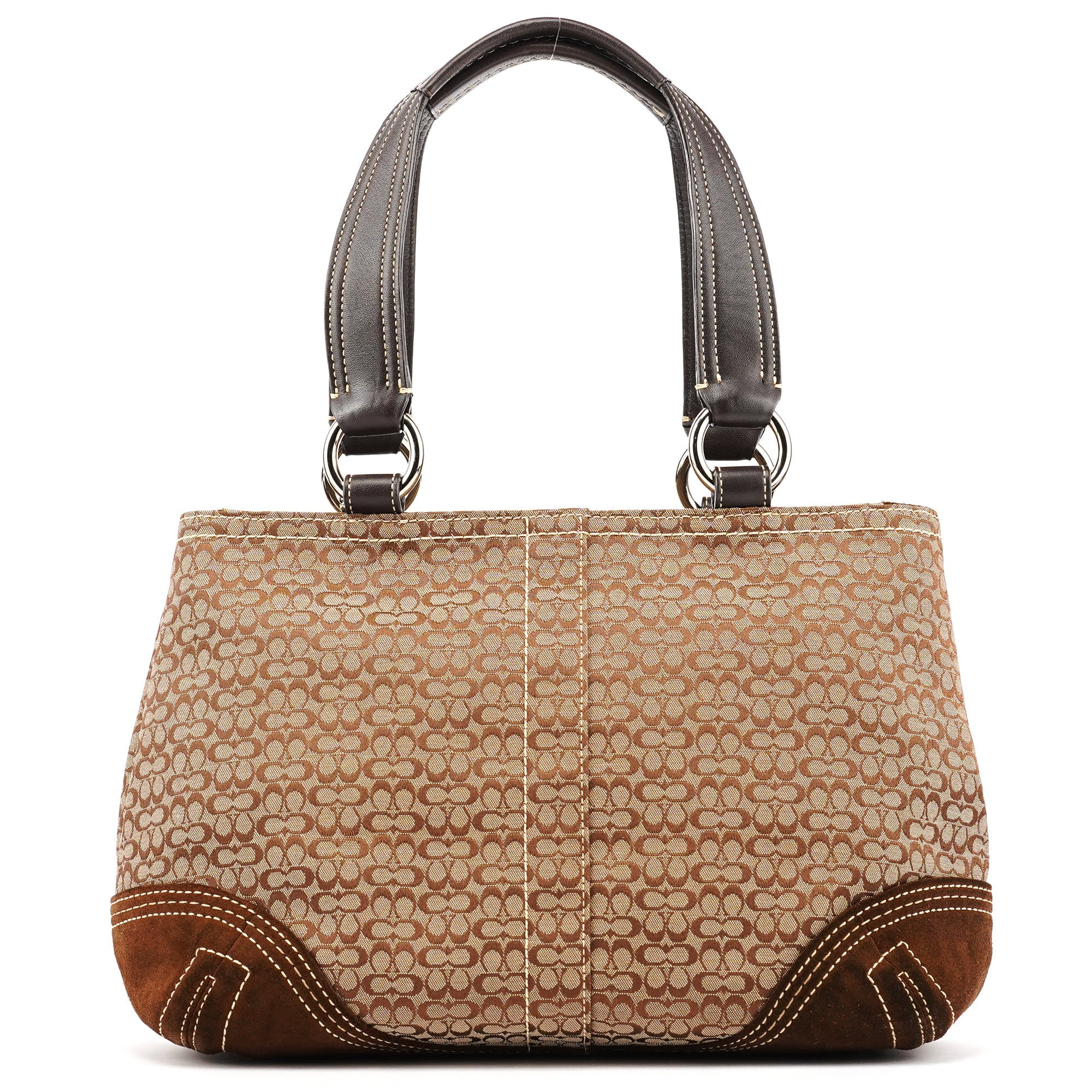 Coach 3646 Soho Tote Bag in Beige und Braun mit Velourslederbesatz