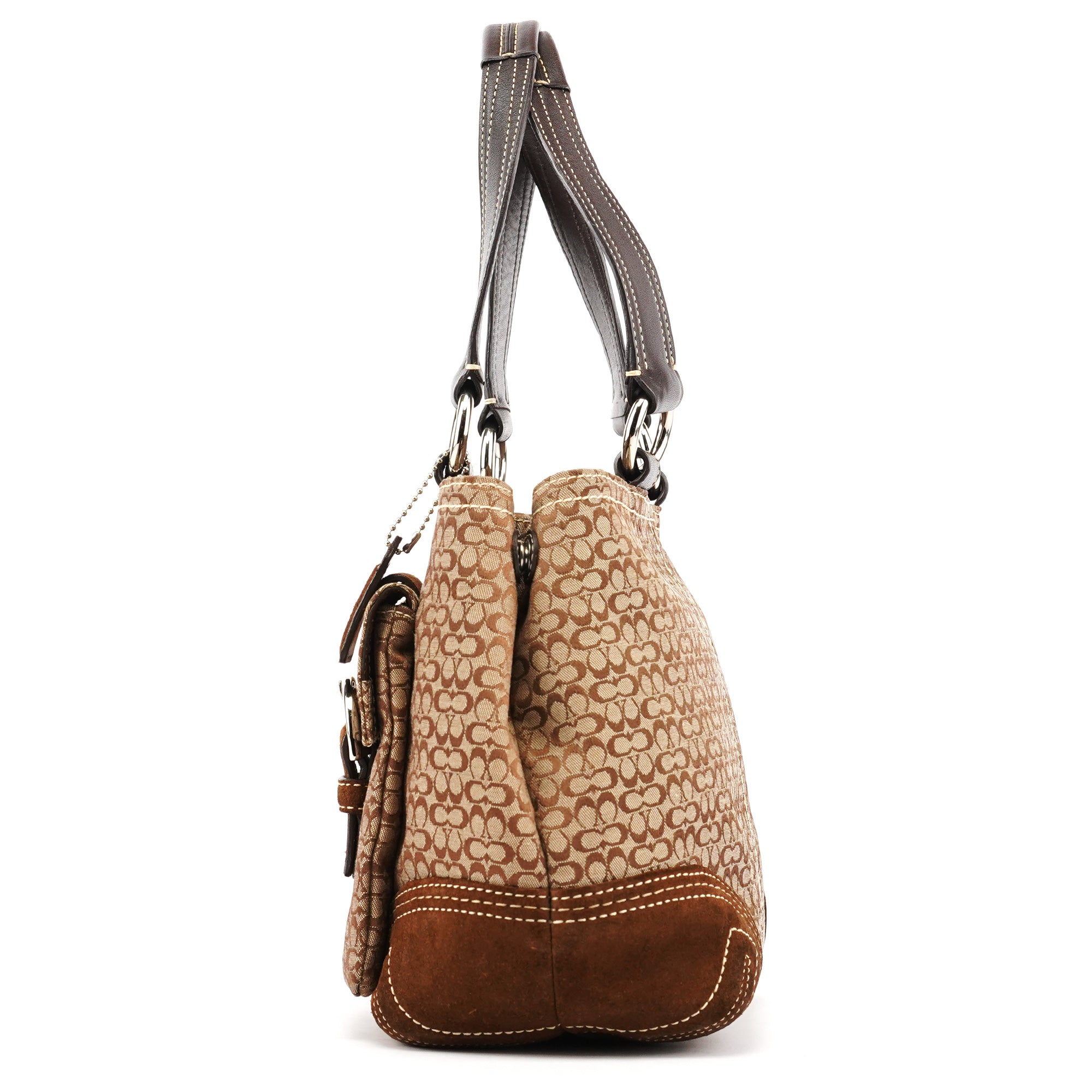Coach 3646 Soho Tote Bag in Beige und Braun mit Velourslederbesatz