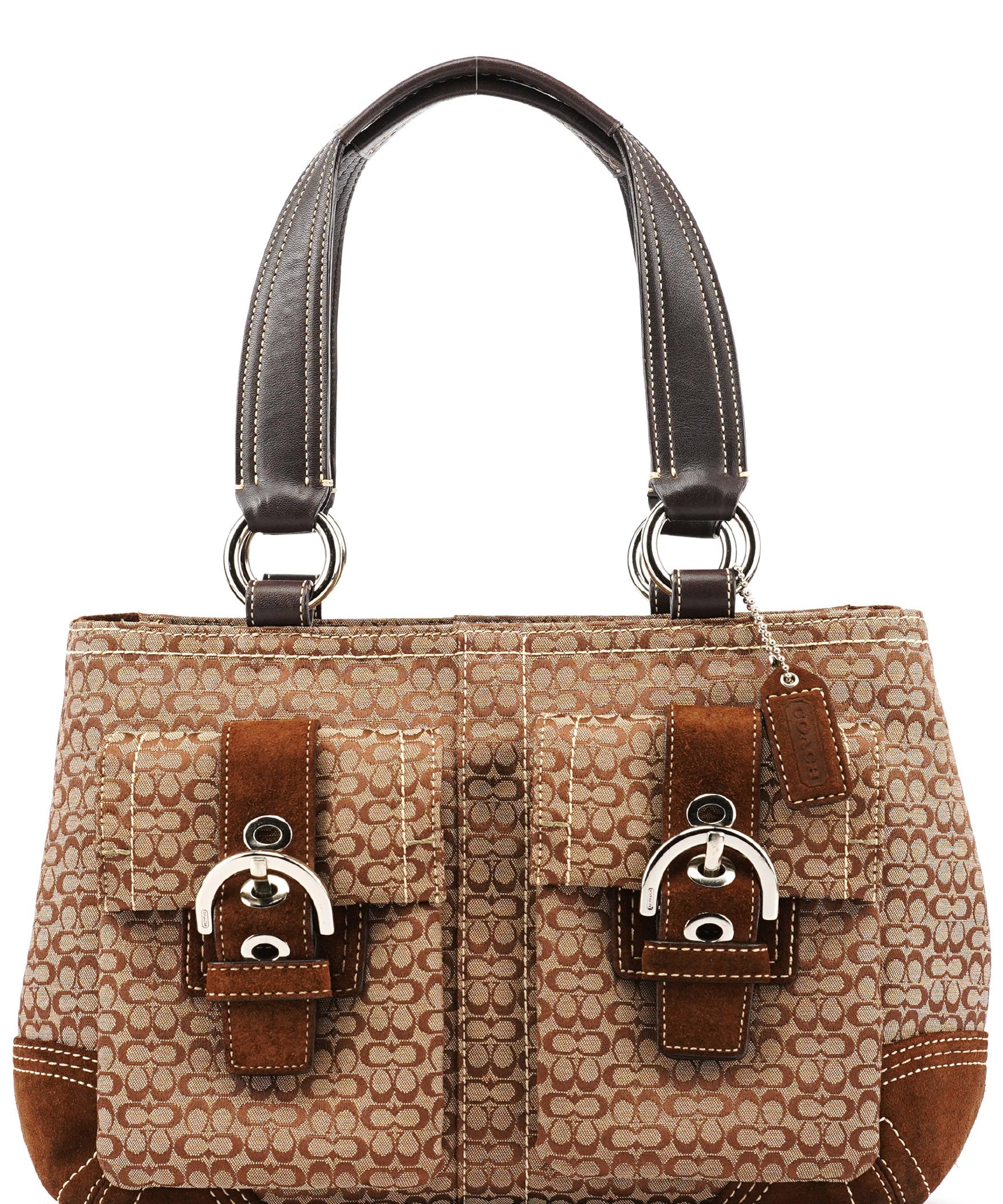 Coach 3646 Beige Brown Suede Soho Tote Bag