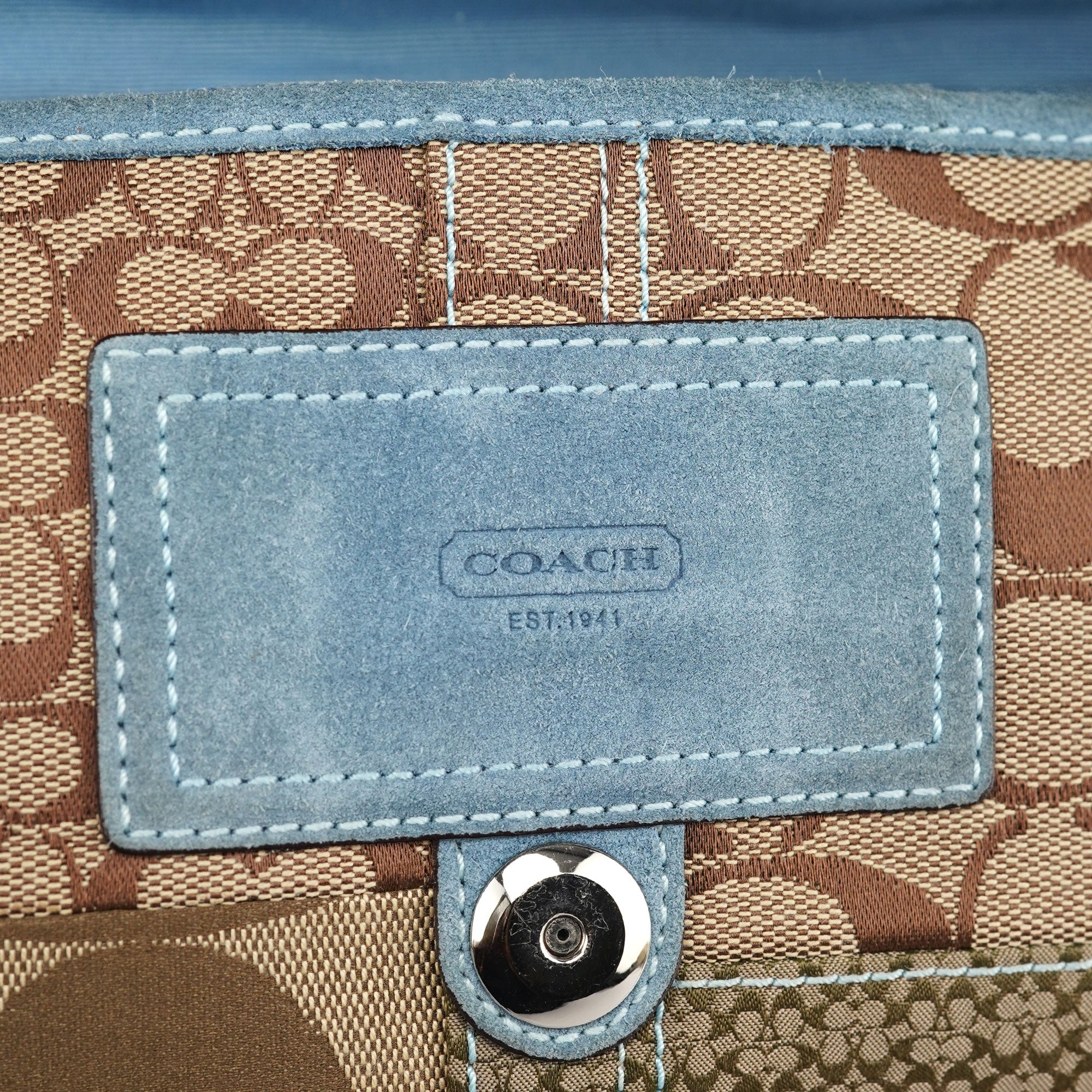 Coach 3689 Beige Blue Snakeskin Soho Shoulder Bag