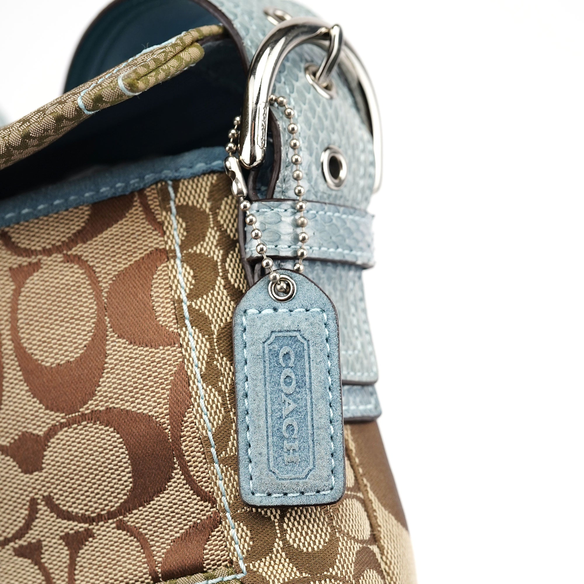 Coach 3689 Beige Blue Snakeskin Soho Shoulder Bag