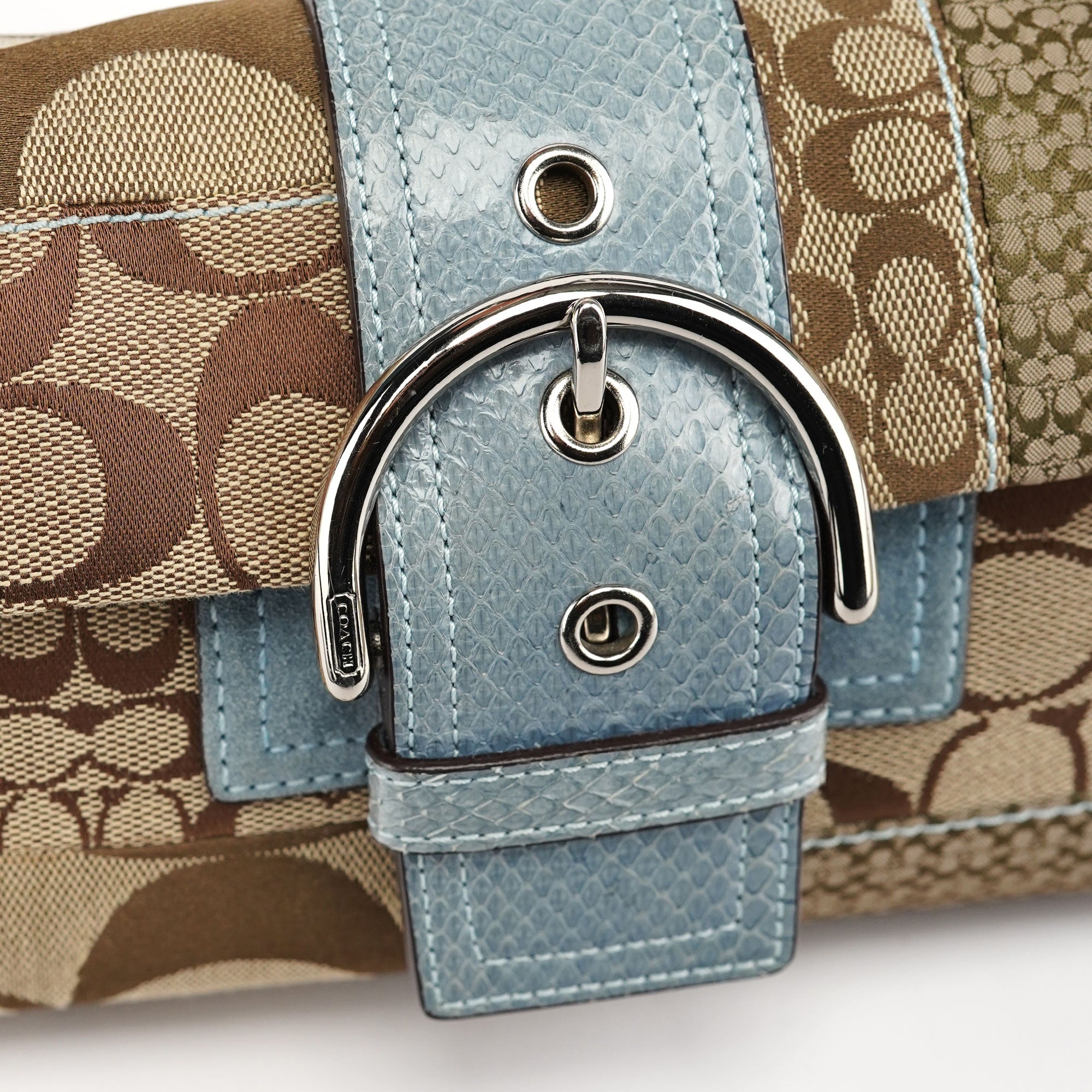 Coach 3689 Beige Blue Snakeskin Soho Shoulder Bag