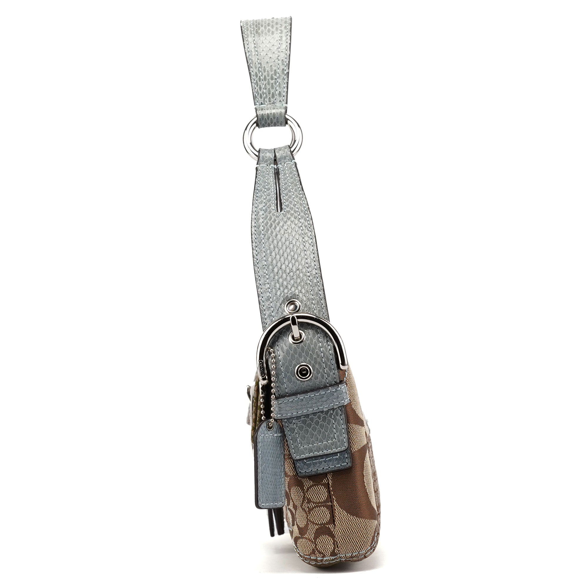 Coach 3689 Beige Blue Snakeskin Soho Shoulder Bag