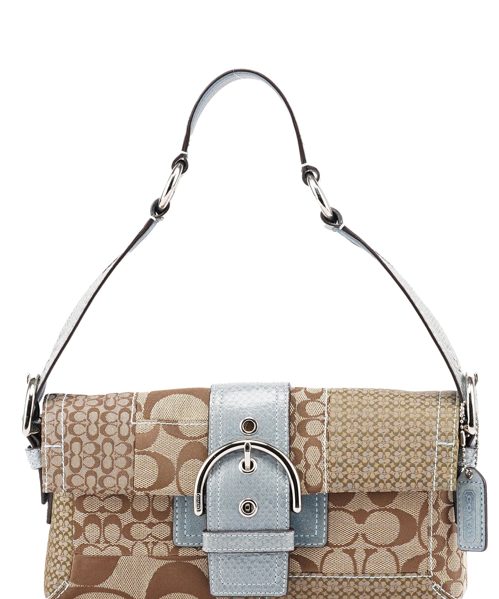 Coach 3689 Beige Blue Snakeskin Soho Shoulder Bag